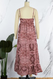 Bohemian Elegant Print Draw String V Neck Princess Dresses
