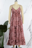 Bohemian Elegant Print Draw String V Neck Princess Dresses