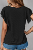 Casual Simplicity Solid Hollowed Out Flounce O Neck T-Shirts