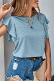 Casual Simplicity Solid Hollowed Out Flounce O Neck T-Shirts