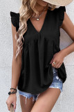 Casual Simplicity Solid Flounce V Neck Tops