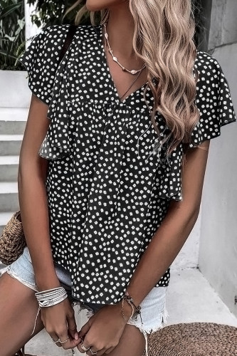 Street Bohemian Dot Floral Patchwork V Neck T-Shirts