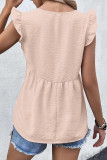 Casual Simplicity Solid Flounce V Neck Tops