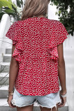 Street Bohemian Dot Floral Patchwork V Neck T-Shirts