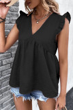 Casual Simplicity Solid Flounce V Neck Tops