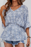 Sweet Daily Print Patchwork V Neck Tops
