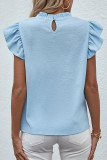 Sweet Solid Flounce O Neck Tops