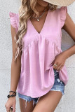 Casual Simplicity Solid Flounce V Neck Tops