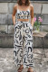 Casual Letter Print Patchwork U Neck Sleeveless Two Pieces