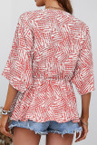 Sweet Daily Print Patchwork V Neck Tops