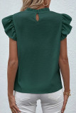 Sweet Solid Flounce O Neck Tops