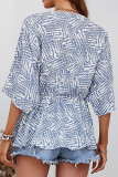 Sweet Daily Print Patchwork V Neck Tops