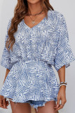 Sweet Daily Print Patchwork V Neck Tops