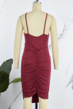 Sexy Celebrities Solid Fold Sequined V Neck Sling Dress Dresses