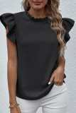 Sweet Solid Flounce O Neck Tops
