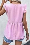 Casual Simplicity Solid Flounce V Neck Tops