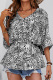 Sweet Daily Print Patchwork V Neck Tops