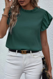 Sweet Solid Flounce O Neck Tops