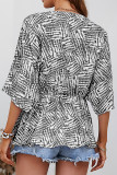 Sweet Daily Print Patchwork V Neck Tops