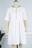 Casual Street Solid Pocket Buckle O Neck A Line Short Sleeve Dress