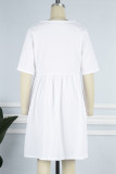 Casual Street Solid Pocket Buckle O Neck A Line Short Sleeve Dress