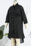 Casual College Solid Solid Color Turndown Collar Irregular Dress Dresses