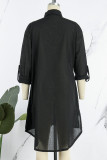 Casual College Solid Solid Color Turndown Collar Irregular Dress Dresses