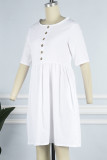 Casual Street Solid Pocket Buckle O Neck A Line Short Sleeve Dress