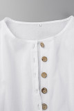 Casual Street Solid Pocket Buckle O Neck A Line Short Sleeve Dress