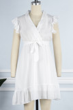 Sweet Elegant Solid Frenulum V Neck A Line Dresses