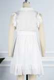 Sweet Elegant Solid Frenulum V Neck A Line Dresses