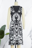 Casual Vintage Print Patchwork V Neck Vest Dress Dresses
