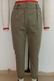 Casual Solid Pocket Regular Mid Waist Pencil Solid Color Bottoms