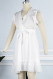 Sweet Elegant Solid Frenulum V Neck A Line Dresses