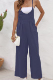 Casual Daily Simplicity Solid Frenulum U Neck Loose Jumpsuits
