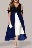 Plus Size Sexy Solid Patchwork Pearl V Neck Irregular Dress Dresses