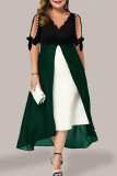 Plus Size Sexy Solid Patchwork Pearl V Neck Irregular Dress Dresses