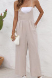 Casual Daily Simplicity Solid Frenulum U Neck Loose Jumpsuits
