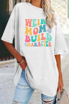 Casual Daily Letter Print Patchwork O Neck T-Shirts
