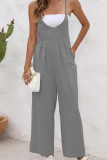 Casual Daily Simplicity Solid Frenulum U Neck Loose Jumpsuits