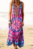 Bohemian Vintage Print Patchwork O Neck Vest Dress Dresses