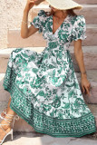 Elegant Vacation Floral Patchwork V Neck A Line Dresses