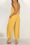 Casual Daily Solid Pocket V Neck Loose Jumpsuits