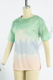 Casual Street Gradual Change Patchwork O Neck T-Shirts