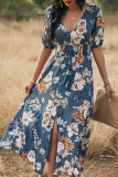 Bohemian Vacation Floral Patchwork Slit V Neck Waist Skirt Dresses