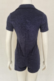 Sexy Casual Solid Buckle Turndown Collar Skinny Rompers