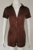 Sexy Casual Solid Buckle Turndown Collar Skinny Rompers