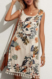Bohemian College Print Tassel Patchwork O Neck Vest Dress Dresses