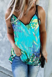 Casual College Print Patchwork V Neck Tops