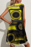 Bohemian College Print Tassel Patchwork O Neck Vest Dress Dresses